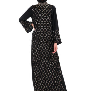 FANCY EID ABAYA HAND EMBROIDERED WITH BEADS AND SEQUENCE